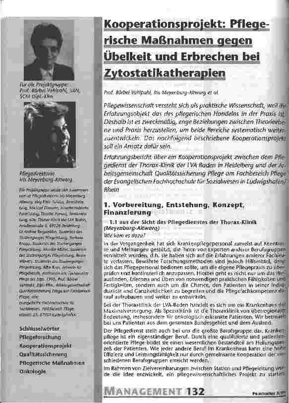 Vorschauseite 1: Kooperationsprojekt: Pflegerische Maßnahmen gegen Übelkeit und Erbrechen bei Zytostatikatherapien