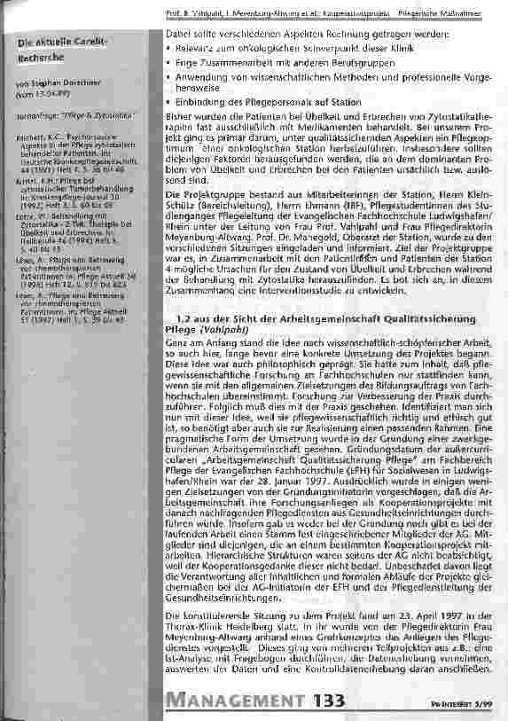 Vorschauseite 2: Kooperationsprojekt: Pflegerische Maßnahmen gegen Übelkeit und Erbrechen bei Zytostatikatherapien
