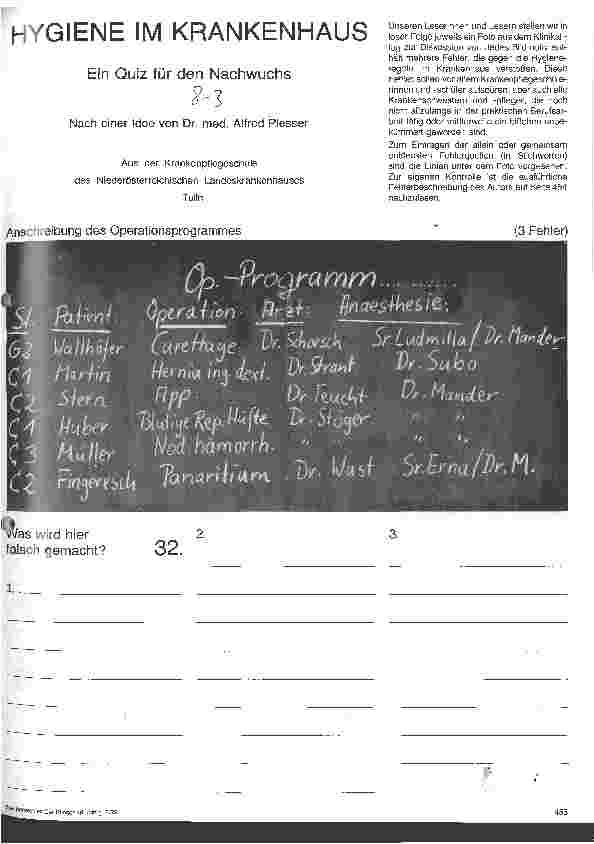 Vorschauseite 1: Hygiene im Krankenhaus Ein Quiz für den Nachwuchs