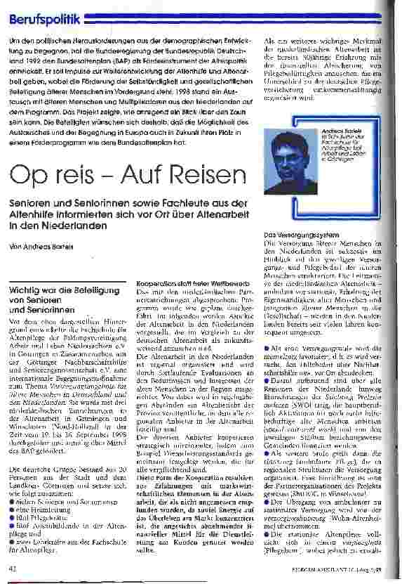 Vorschauseite 1: Op reis - Auf Reisen Senioren und Seniorinnen sowie Fachleute aus der Altenhilfe informieren sich vor Ort über Altenarbeit in den Niederlanden