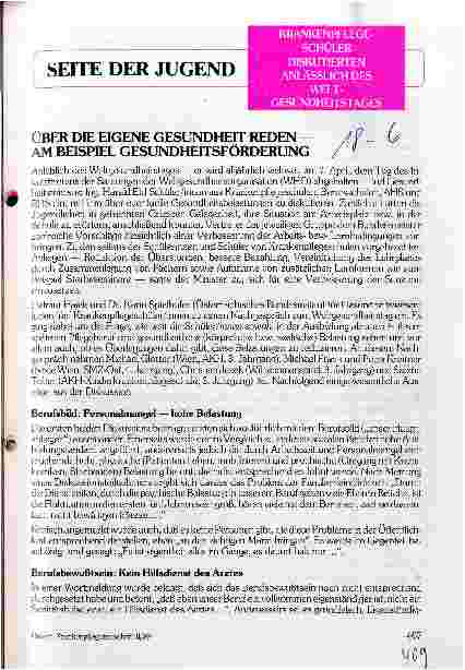 Vorschauseite 1: Krankenpflegeschüler diskutierten anlässlich des Weltgesundheitstages Über die eigene Gesundheit reden