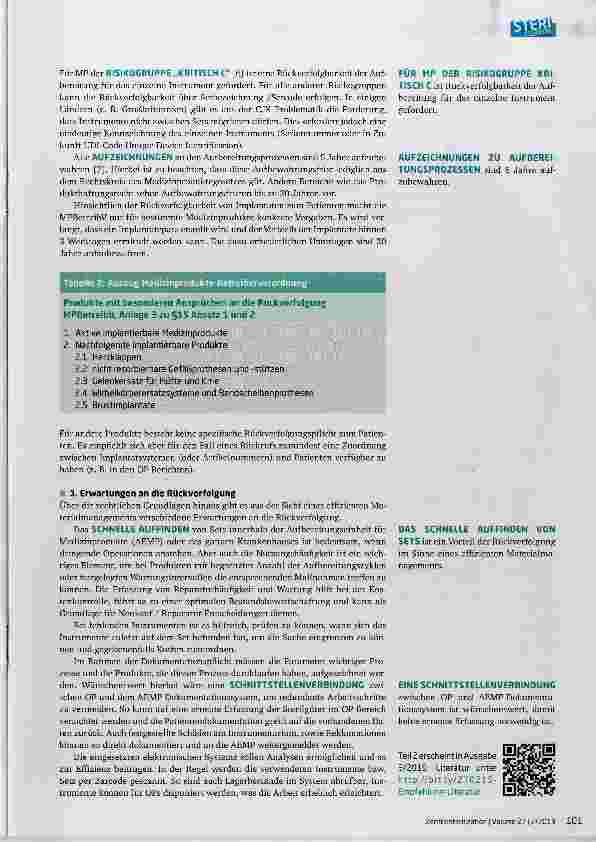 Vorschauseite 2: Empfehlung des Fachausschusses Qualität (112) Eindeutige Rückverfoigbarkeit der Aufbereitung von Medizinprodukten