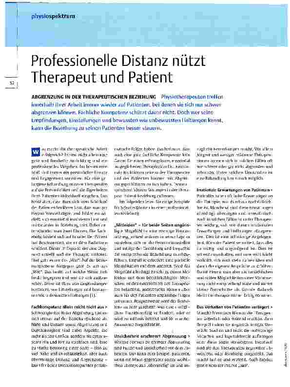 Vorschauseite 1: Professionelle Distanz nützt Therapeut und Patient