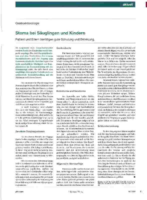 Vorschauseite 1: Stoma bei Säuglingen und Kindern Patient und Eltern benötigen gute Schulung und Betreuung