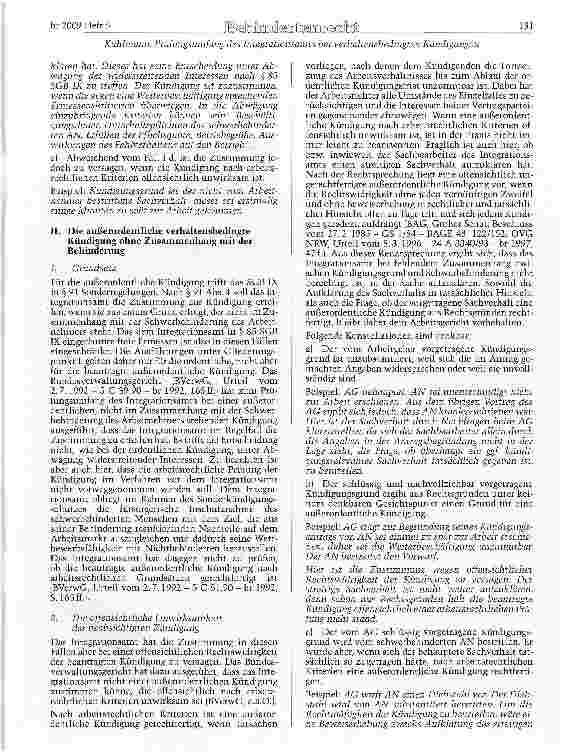Vorschauseite 3: Prüfungsumfang des Integrationsamts bei verhaltensbedingten Kündigungen ohne Zusammenhang mit der Behinderung