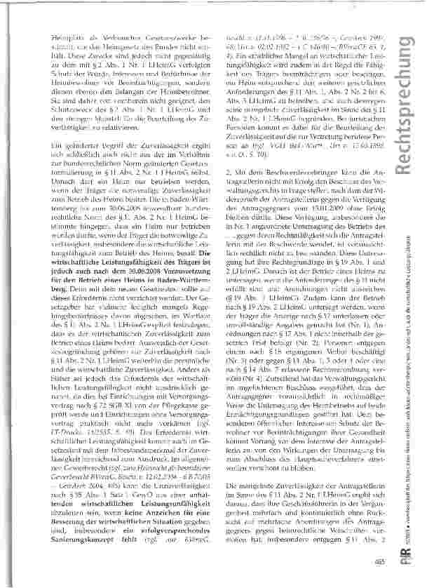 Vorschauseite 3: Zuverlässigkeit des Trägers eines Heims umfasst nach baden-württembergischem Landesrecht auch die wirtschaftliche Leistungsfähigkeit
