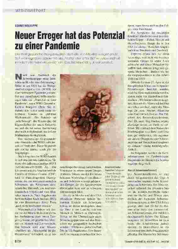 Vorschauseite 1: Neuer Erreger hat das Potenzial zu einer Pandemie