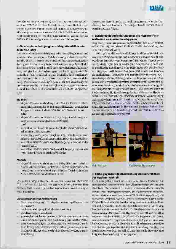 Vorschauseite 2: Bericht über das 18. ZSVA Hygiene-Forum Schieswig-Holstein am 27. 10. 2018 im Ostseebad Damp