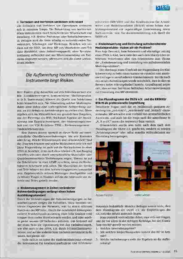 Vorschauseite 4: Bericht über das 18. ZSVA Hygiene-Forum Schieswig-Holstein am 27. 10. 2018 im Ostseebad Damp