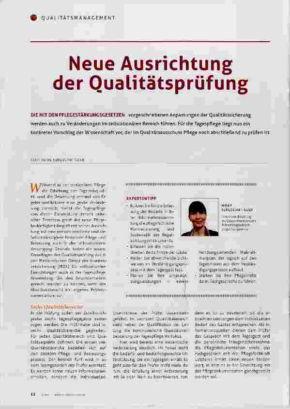 Vorschauseite 1: Neue Ausrichtung der Qualitätsprüfung