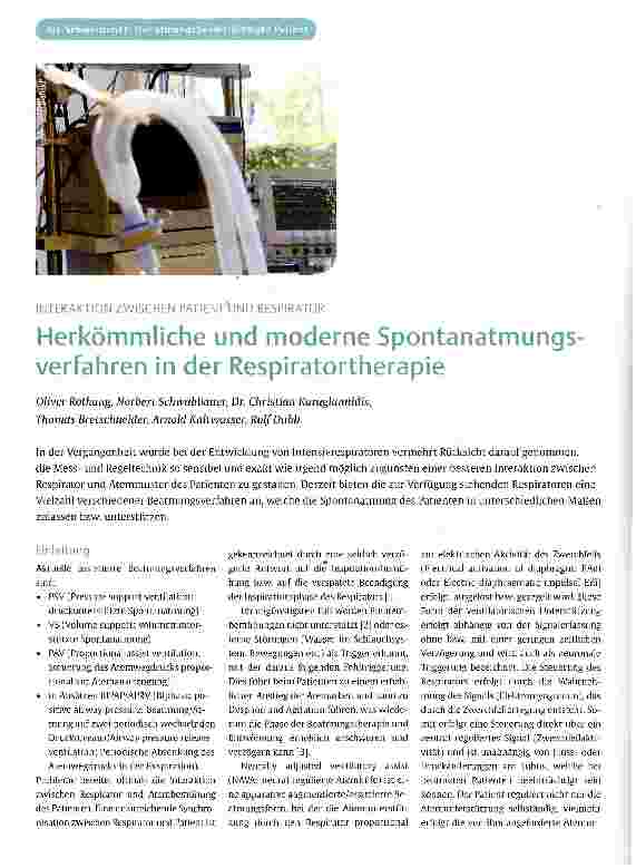 Vorschauseite 1: Herkömmliche und moderne Spontanatmungs-verfahren in der Respiratortherapie