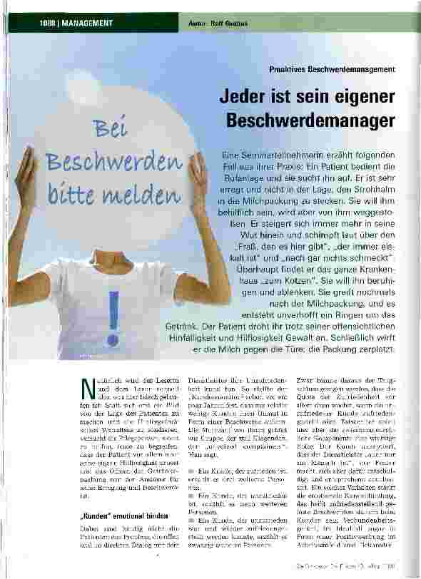 Vorschauseite 1: Jeder ist sein eigener Beschwerdemanager