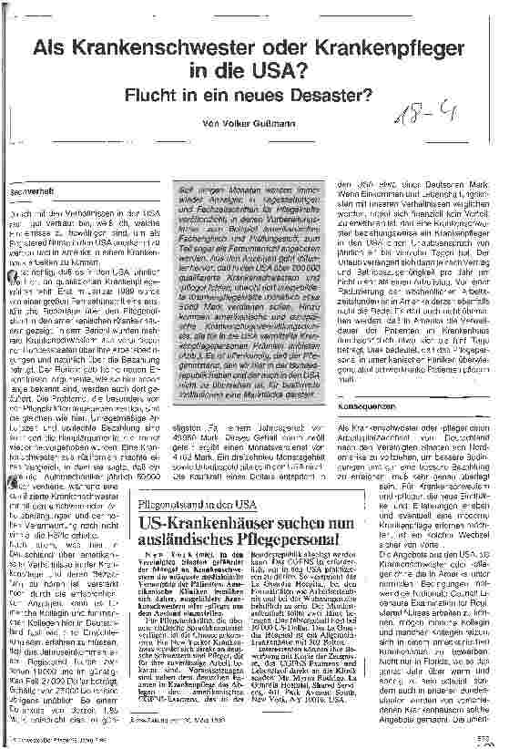 Vorschauseite 1: Als Krankenschwester oder Krankenpfleger in die USA? Flucht in ein neues Desaster?
