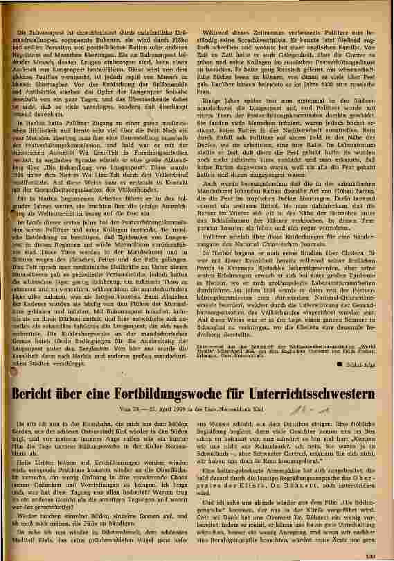 Vorschauseite 1: Bericht über eine Fortbildungswoche für Unterrichtsschwestern Vom 19.-25.April in der Universitäts-Nervenklinik Kiel