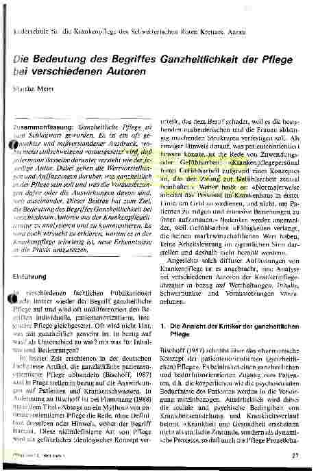 Vorschauseite 1: Die Bedeutung des Begriffes Ganzheitlichkeit der Pflege bei verschiedenen Autoren