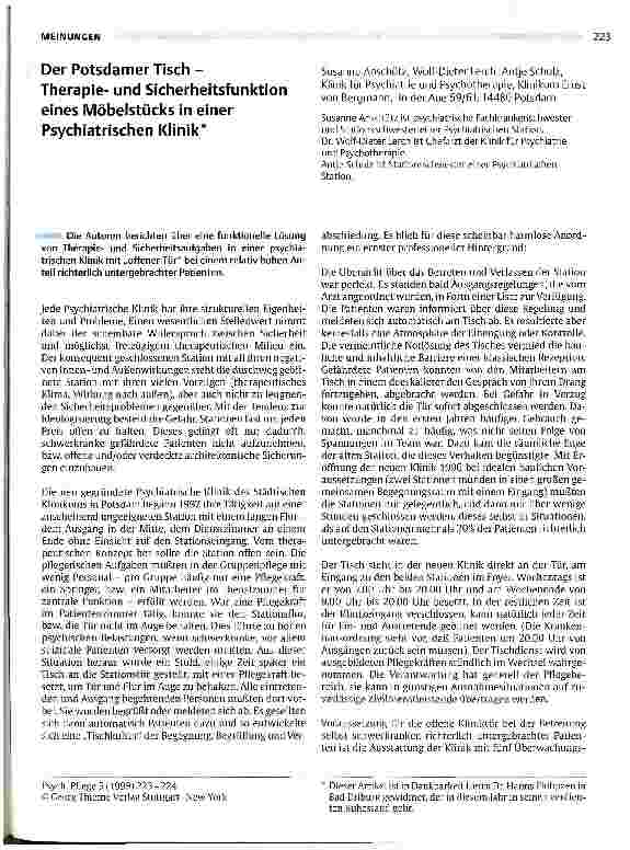 Vorschauseite 1: Der Potsdamer Tisch - Therapie und Sicherheitsfunktion eines Möbelstücks in einer Psychiatrischen Klinik