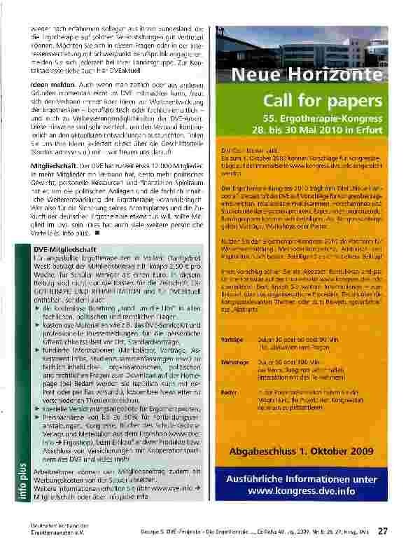 Vorschauseite 3: DVE-Projekte -Die Ergotherapie gemeinsam vorwärts bringen (Teil 2)