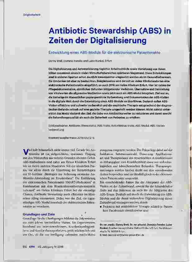 Vorschauseite 1: Antibiotic Stewardship (ABS) in Zeiten der Digitalisierung