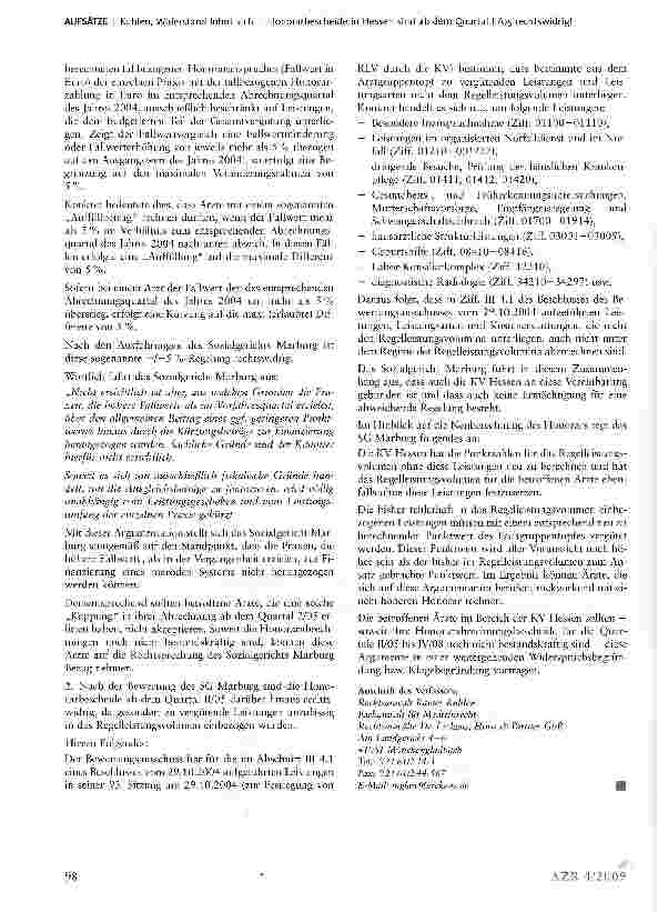 Vorschauseite 2: Widerstand lohnt sich - Honorarbescheide in Hessen sind ab dem Quartal M/05 rechtswidrig!