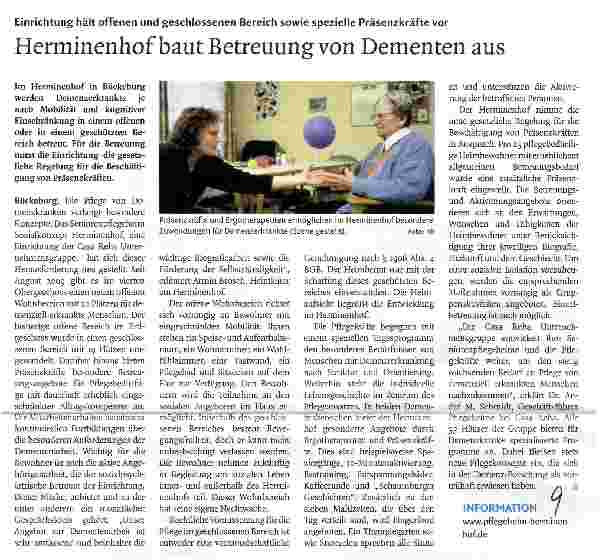 Vorschauseite 1: Herminenhof baut Betreuung von Dementen aus