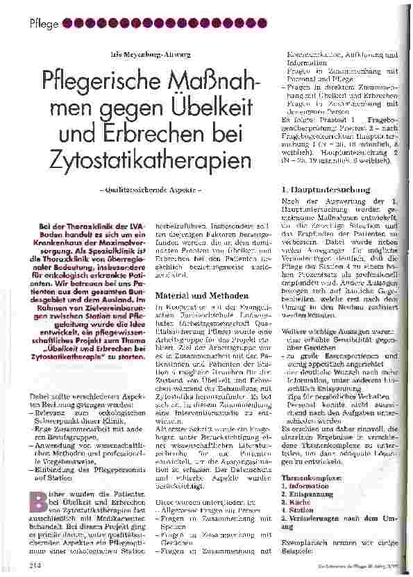 Vorschauseite 1: Pflegerische Maßnahmen gegen Übelkeit und Erbrechen bei Zytostatikatherapien. Qualitätssichernde Aspekte