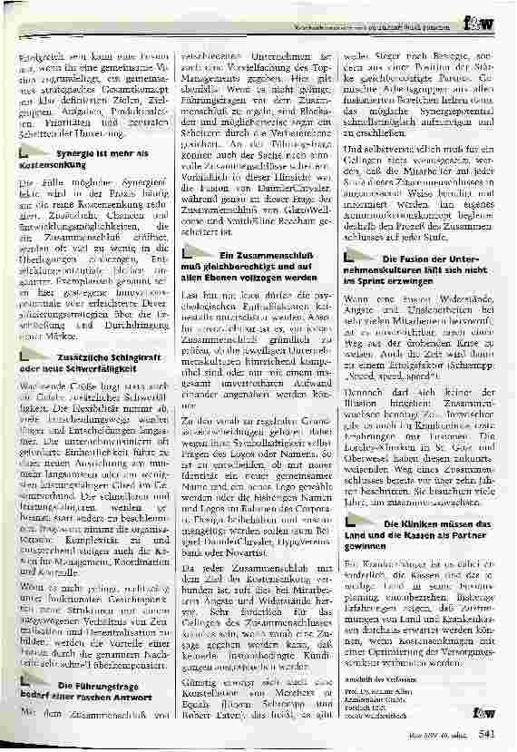 Vorschauseite 2: Krankenhäuser sichern ihre Zukunft durch Fusionen