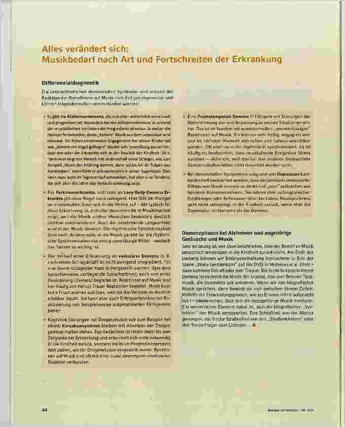 Vorschauseite 1: Alles verändert sich: Musikbedarf nach Art und Fortschreiten der Erkrankung