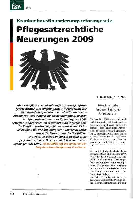 Vorschauseite 1: Pflegesatzrechtliche Neuerungen 2009