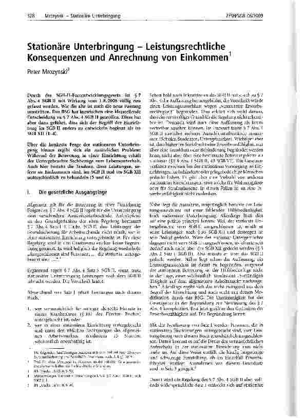 Vorschauseite 1: Stationäre Unterbringung - Leistungsrechtliche Konsequenzen und Anrechnung von Einkommen