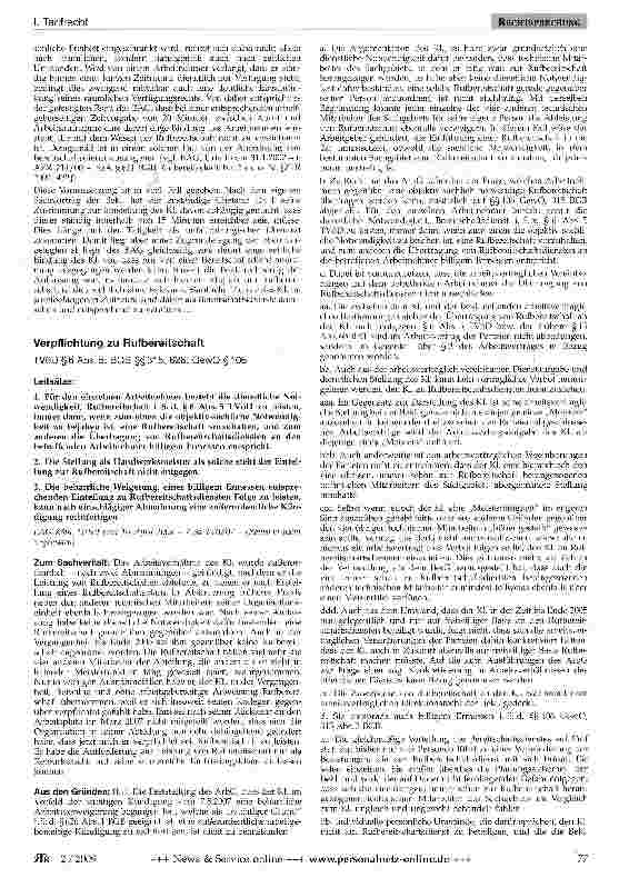Vorschauseite 1: Verpflichtung zu Rufbereitschaft