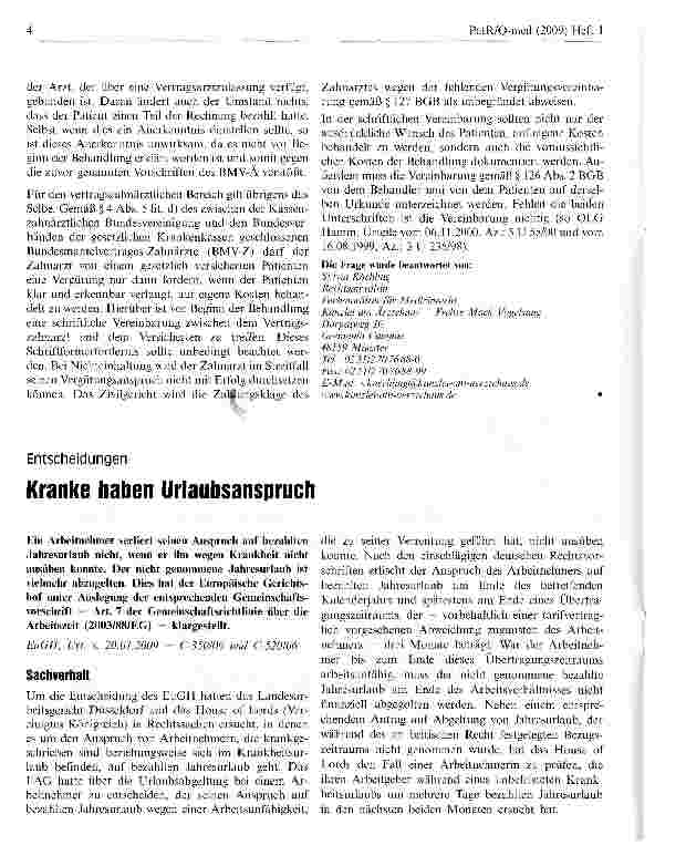 Vorschauseite 1: Kranke haben Urlaubsanspruch
