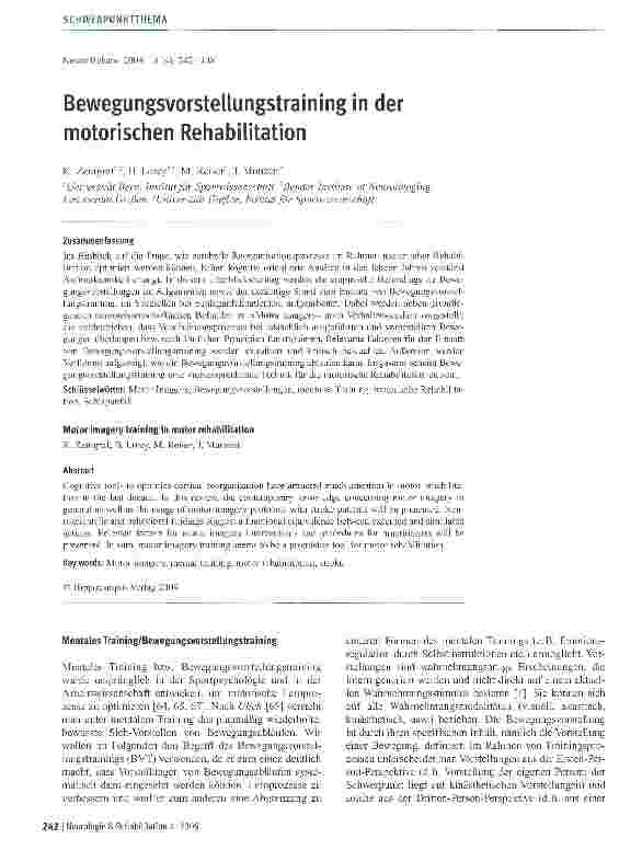 Vorschauseite 1: Bewegungsvorstellungstraining in der motorischen Rehabilitation