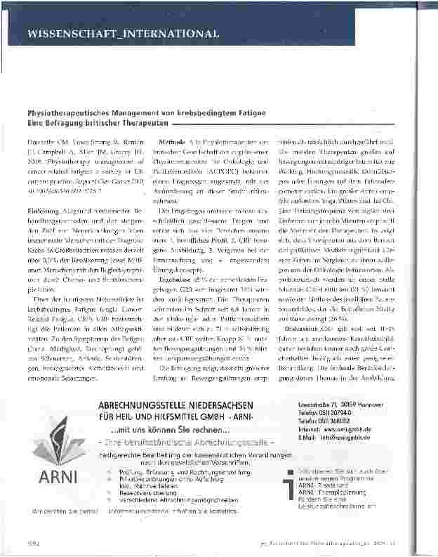 Vorschauseite 1: Physiotherapeutisches Management von krebsbedingtem FatigueEine Befragung britischer Therapeuten