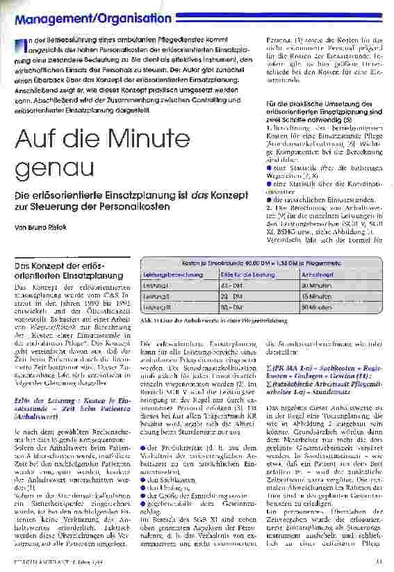 Vorschauseite 1: Auf die Minute genau Die erlösorientierte Einsatzplanung ist das Konzept zur Steuerung der Personalkosten