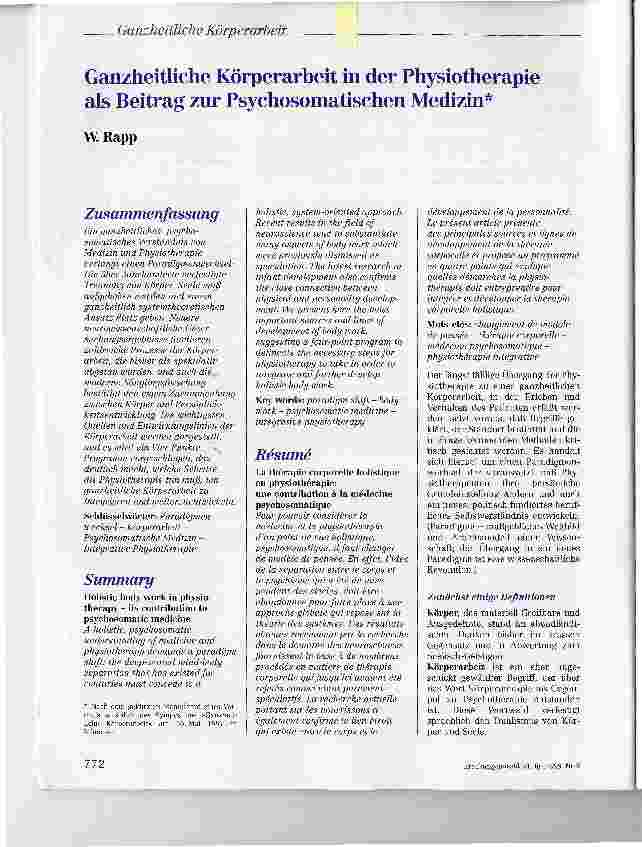 Vorschauseite 1: Ganzheitliche Körperarbeit in der Physiotherapie als Beitrag zur Psychosomatischen Medizin