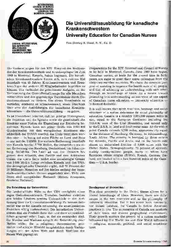 Vorschauseite 1: Die Universitätsausbildung für kanadische Krankenschwestern