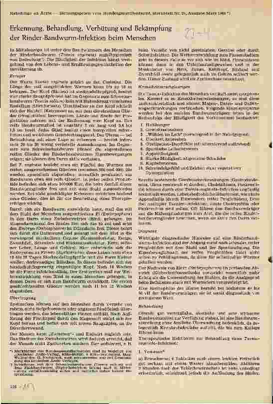 Vorschauseite 1: Erkennung, Behandlung, Verhütung und Bekämpfung der Rinder-Bandwurm- Infektion beim Menschen