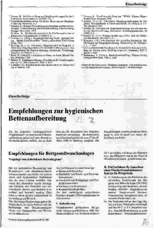 Vorschauseite 1: Empfehlungen zur hygienischen Bettenaufbereitung Empfehlungen für Bettgestellwaschanlagen
