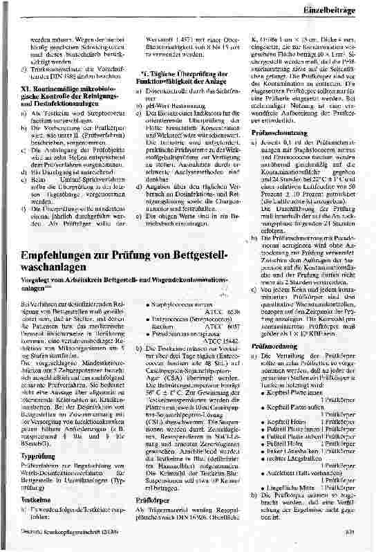 Vorschauseite 3: Empfehlungen zur hygienischen Bettenaufbereitung Empfehlungen für Bettgestellwaschanlagen