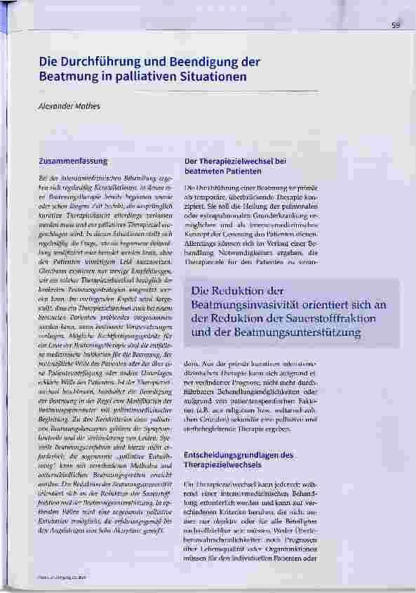 Vorschauseite 1: Die Durchführung und Beendigung der Beatmung in palliativen Situationen