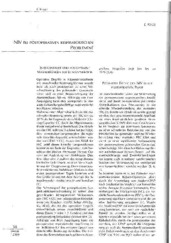 Vorschauseite 1: NIV BEI POSTOPERATIVEN RESPIRATORISCHEN PROBLEMEN?