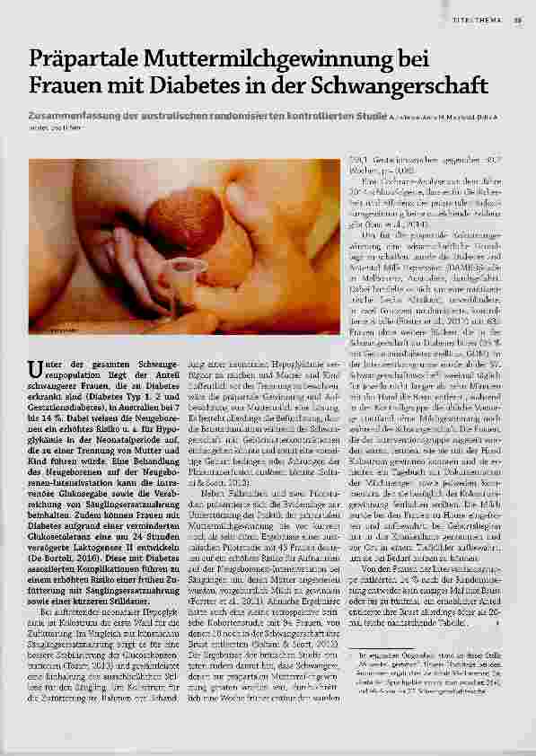 Vorschauseite 1: Präpartale Muttermilchgewinnung bei Frauen mit Diabetes in der Schwangerschaft