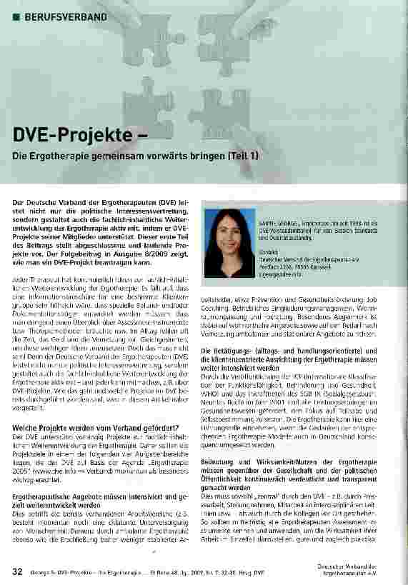 Vorschauseite 1: DVE-Projekte - Die Ergotherapie gemeinsam vorwärts bringen (Teil 1)