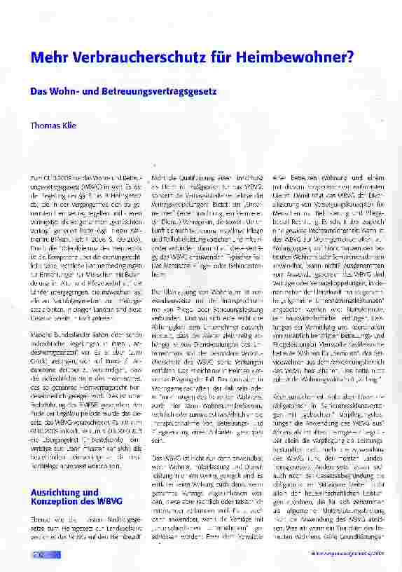 Vorschauseite 1: Mehr Verbraucherschutz für Heimbewohner?