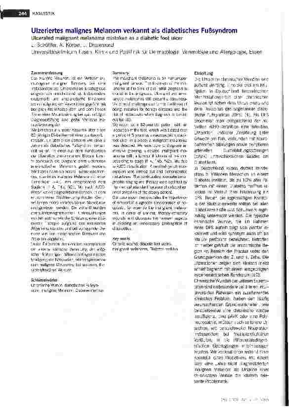 Vorschauseite 1: Ulzeriertes malignes Melanom verkannt als diabetisches Fußsyndrom
