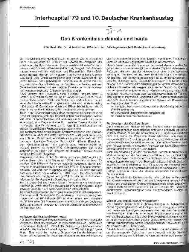 Vorschauseite 1: Interhospital 79 u. 10. Deutscher Krankenhaustag Das Krankenhaus damals und heute
