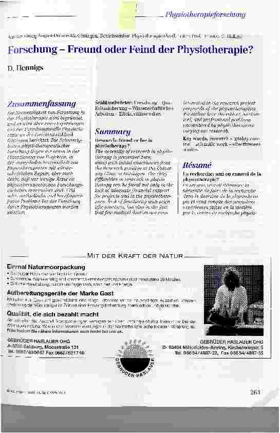 Vorschauseite 1: Forschung - Freund oder Feind der Physiotherapie?