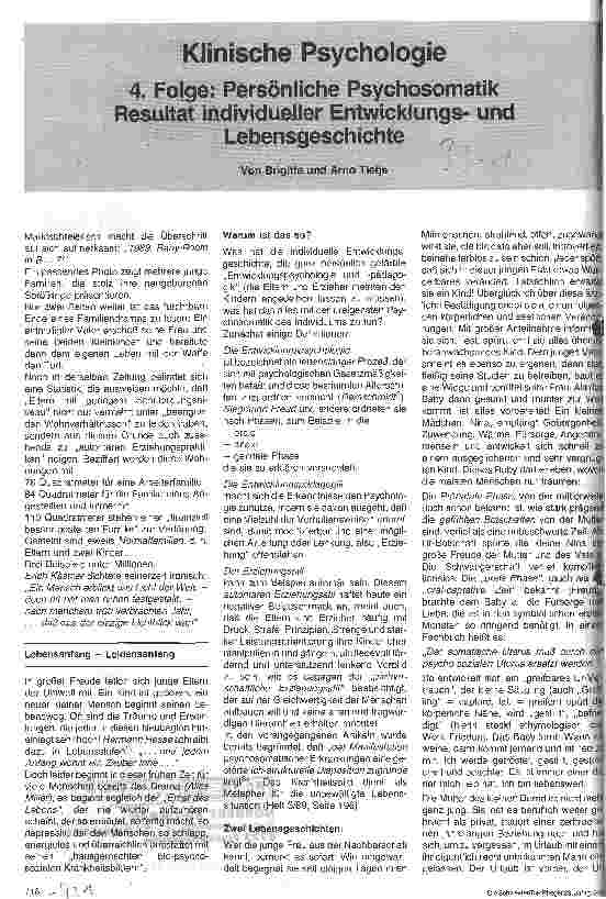 Vorschauseite 1: Klinische Psychologie - 4. Folge: Persönliche Psychosomatik Resultat individueller Entwicklungsund Lebensgeschichte