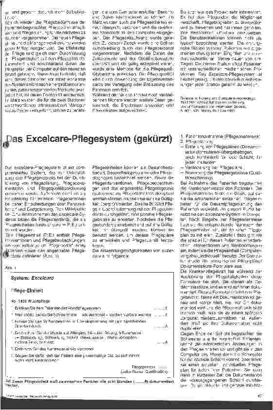 Vorschauseite 1: Das Excelcare-Pflegesystem (gekürzt) Informationsbesuch im Kreiskrankenhaus Weymouth