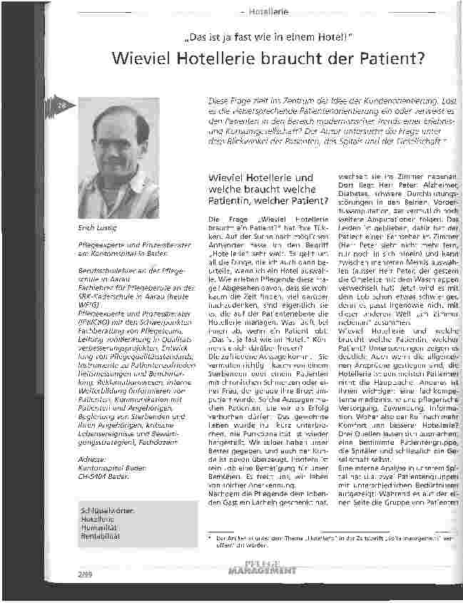 Vorschauseite 1: Wieviel Hotellerie braucht der Patient? Das ist ja fast wie in einem Hotel!